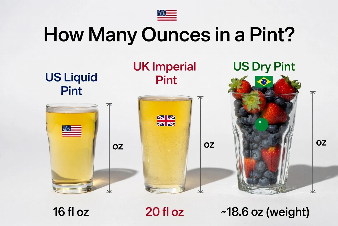 how many ounces in a pint